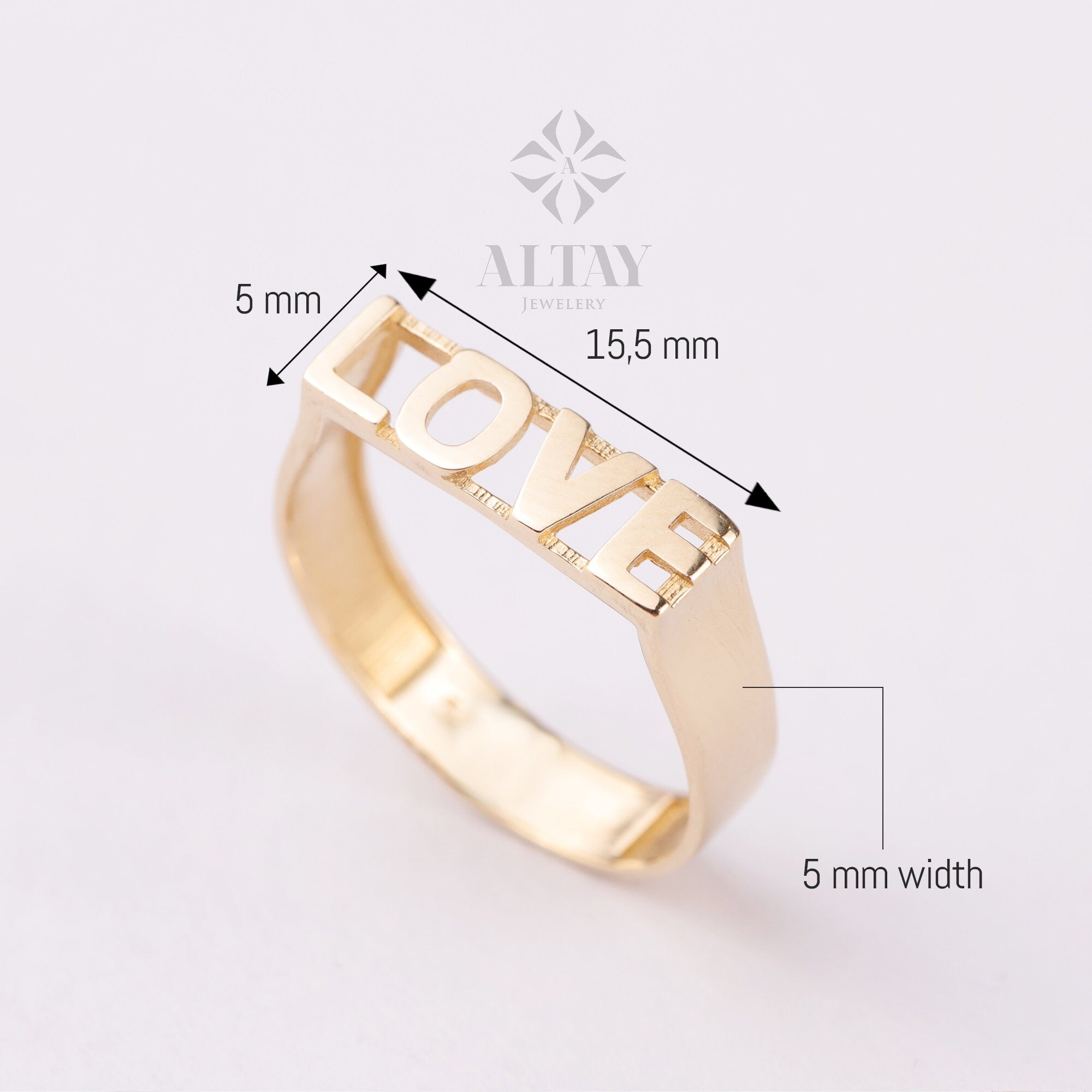 14K Gold Love Ring, Love Word Signet Ring, Stackable Love Ring, Dainty Script Love Ring, Love Engraved Gold Ring, Love Jewelry, Engagement