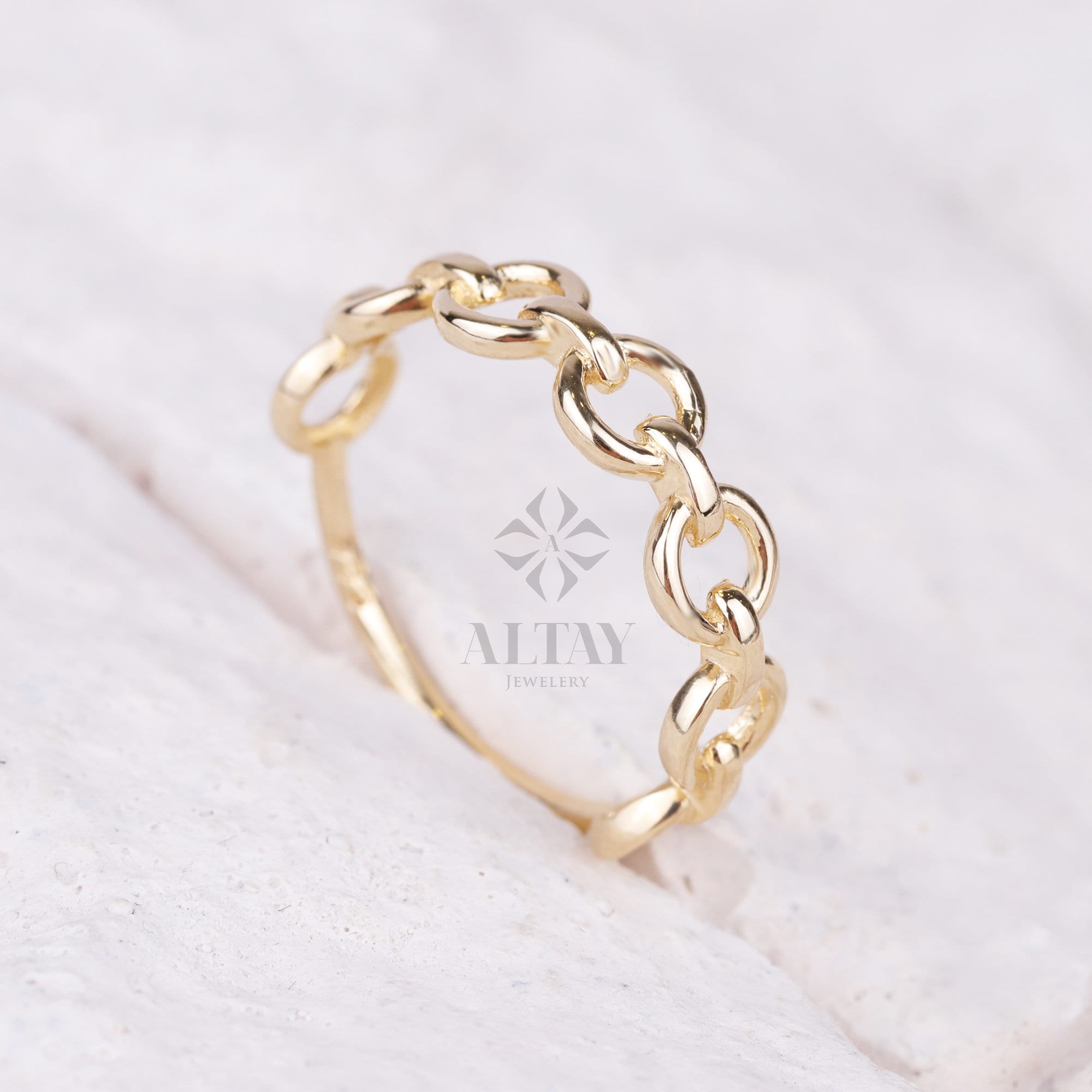 14K Gold Chain Ring, Chain Round Link Ring, Belt Chain Rolo Ring, Bold Chain Ring, Solid Gold Stacking Ring, Layering Minimalist Chain Link