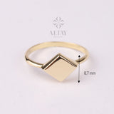 14K Gold Square Signet Ring, Rhombus Ring