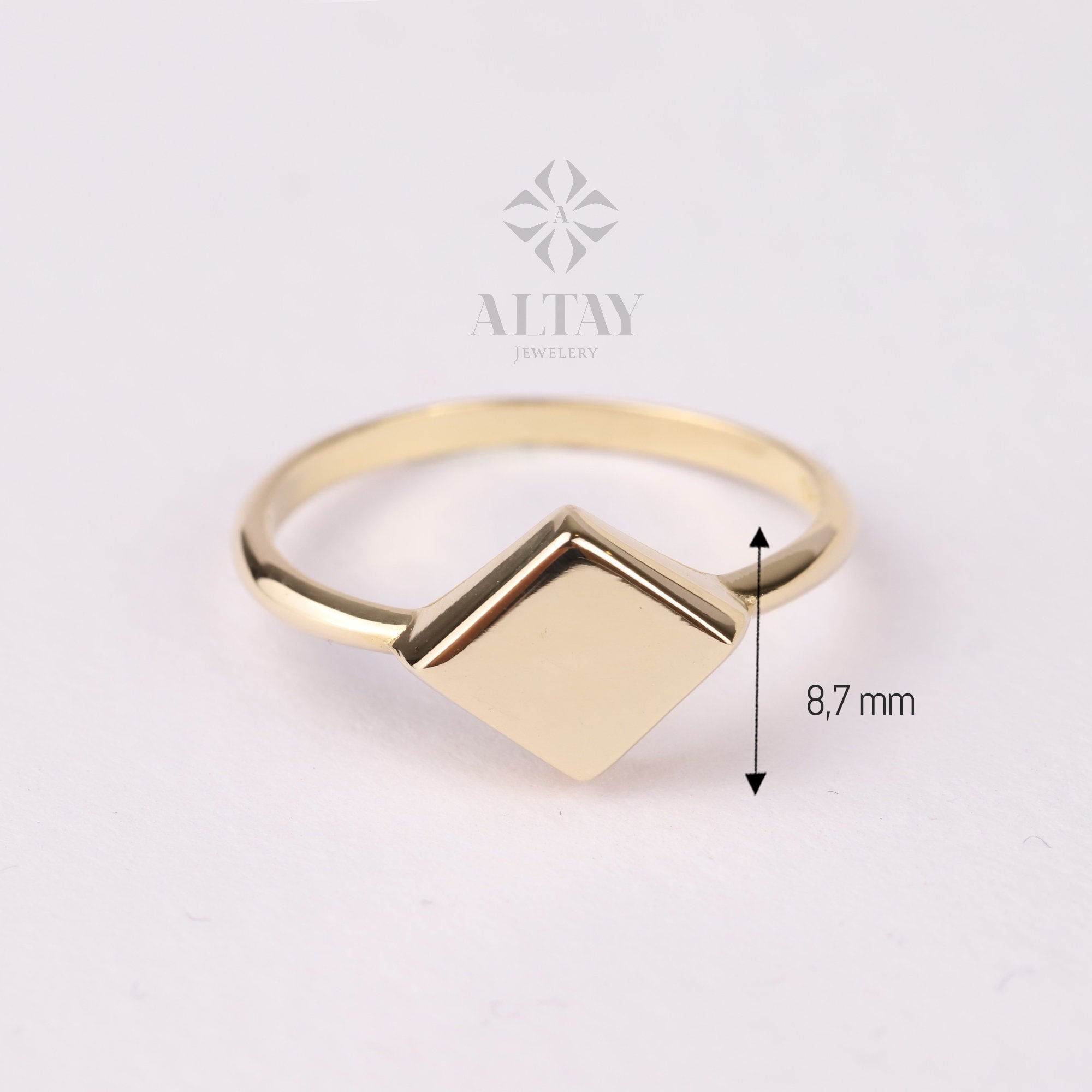 14K Gold Square Signet Ring, Rhombus Ring, Kite Signet Band Ring, Personalized Pinky Ring, Engraved Initial Ring, Custom Name Ring