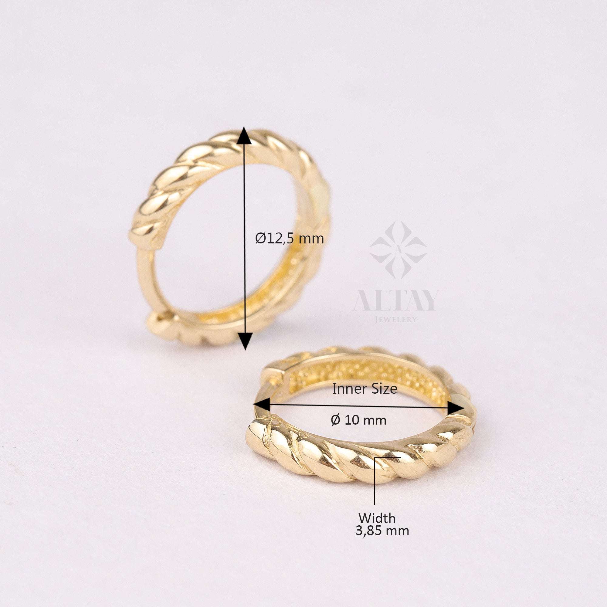 Small rope hoop earrings, gold twist huggies