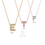 14K Gold Diamond Initial Necklace, CZ Diamond Letter Pendant Choker