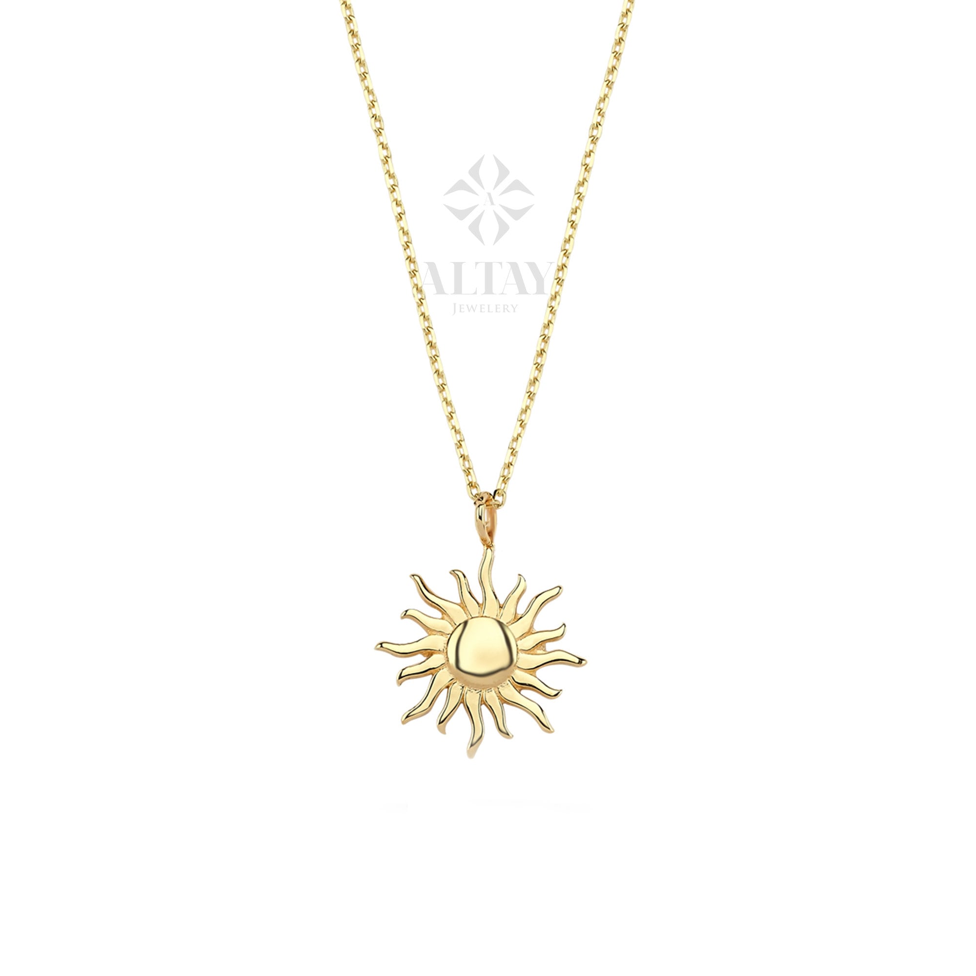 14K Gold Sun Necklace, Sunshine Pendant Necklace, Circle Sunburst Celestial Charm, Disc Sun Pendant, Small Coin Necklace, Solar Medallion