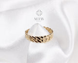 14K Gold Chain Ring, Cuban Link Ring