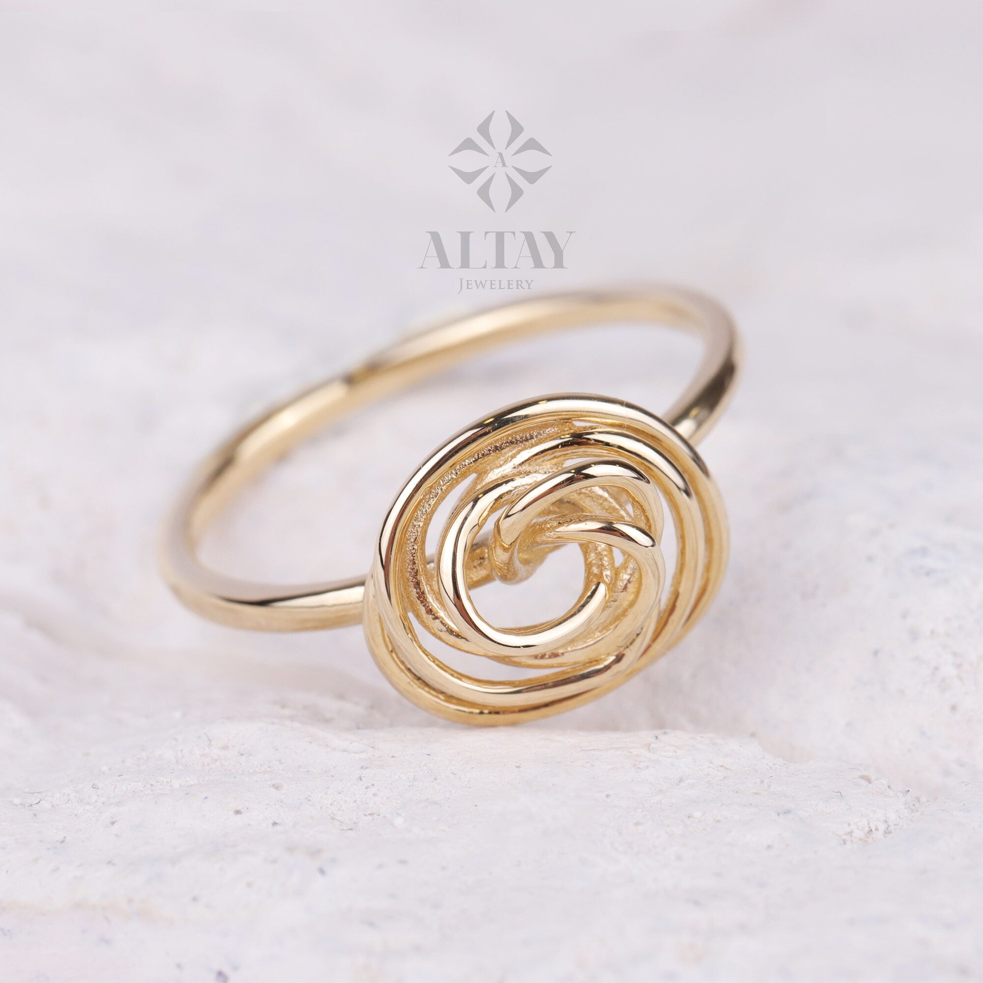 14K Gold Rose Ring, Wrapped Wire Rose Ring, Statement Band, Stackable Ring, Gold Wire Flower Ring, Love Ring, Swirl Ring, Handmade Jewelry,