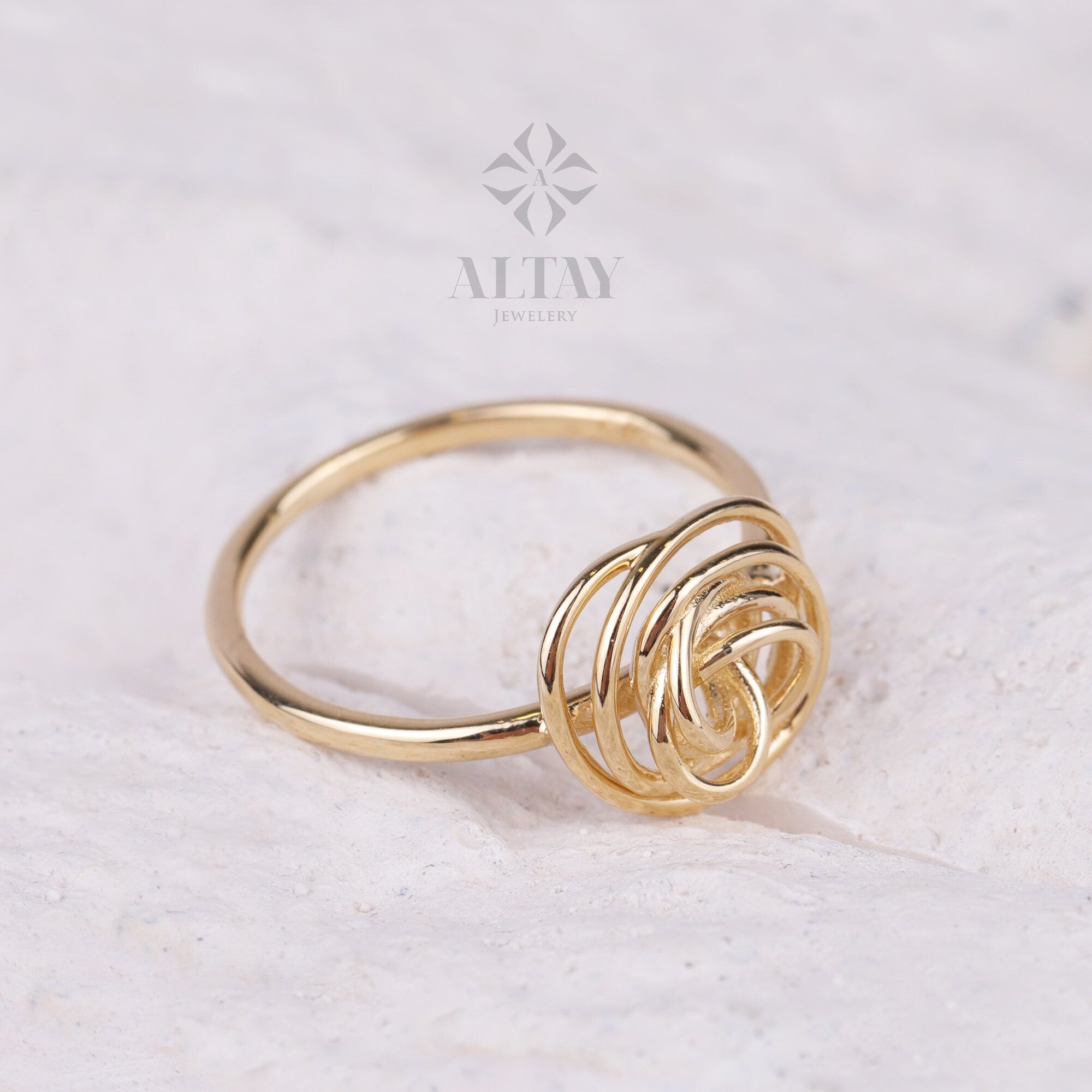 14K Gold Rose Ring, Wrapped Wire Rose Ring, Statement Band, Stackable Ring, Gold Wire Flower Ring, Love Ring, Swirl Ring, Handmade Jewelry,