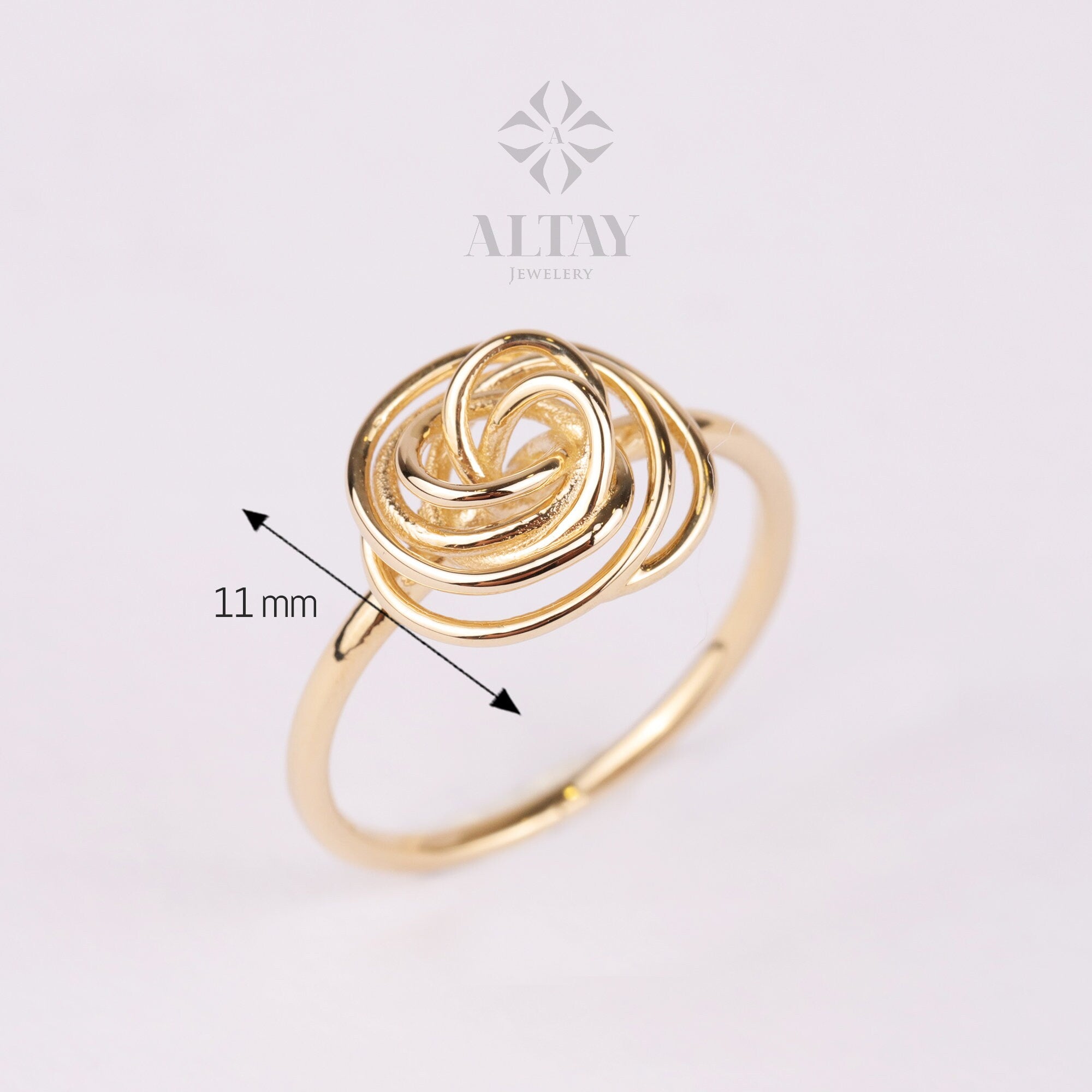 14K Gold Rose Ring, Wrapped Wire Rose Ring, Statement Band, Stackable Ring, Gold Wire Flower Ring, Love Ring, Swirl Ring, Handmade Jewelry,