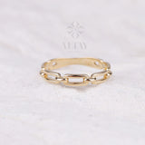 14K Gold Chain Ring, Paperclip Chain Band