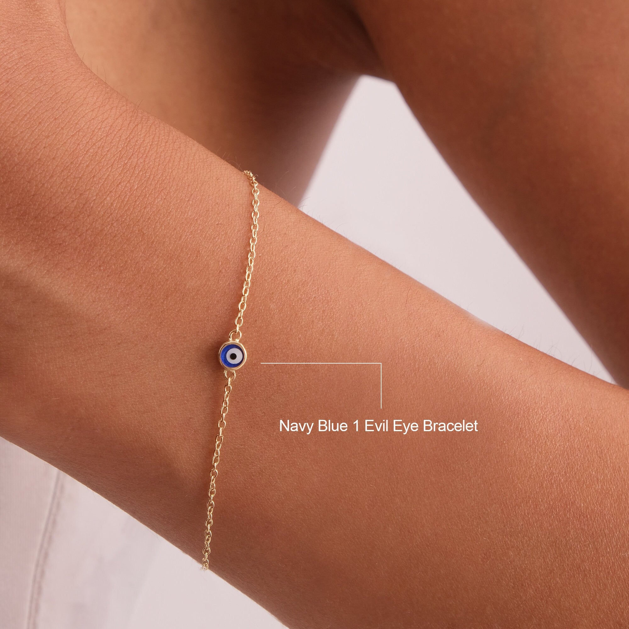 14K Gold Evil Eye Bracelet, Gold Chain Bracelet, Evil Eye Charm Bracelet, Minimalist Jewelry, Dainty Layering Evil Eye, Gift for Her