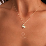 14K Gold Teddy Bear Necklace, Bear Pendant