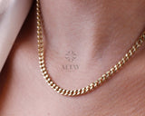 14K Gold Cuban Link Chain Necklace, 5mm Curb Layering Choker