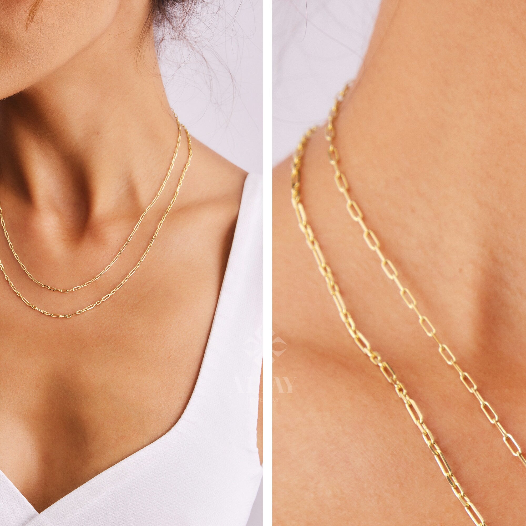 14K Gold Paperclip Chain Necklace, Rectangle Link Choker, Link Chain Necklace, Italian Paperclip Chain Necklace, Dainty Layering Link Chain