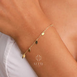 14K Gold Dangling Leaf Bracelet, Leaf Charm Bracelet