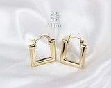 14K Gold Square Hoop Earring, Gold Geometric Huggie