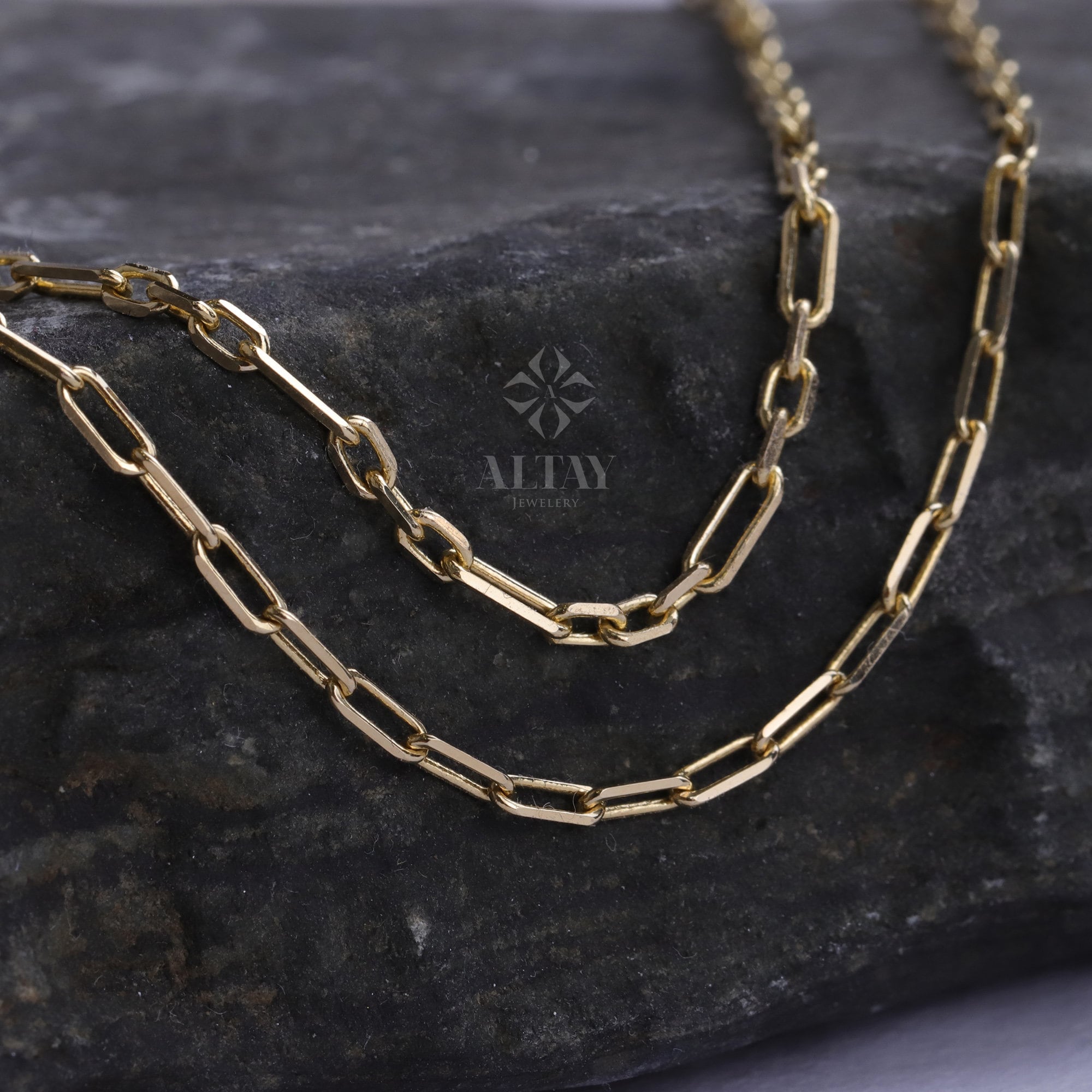 14K Gold Paperclip Chain Necklace, Rectangle Link Choker, Link Chain Necklace, Italian Paperclip Chain Necklace, Dainty Layering Link Chain