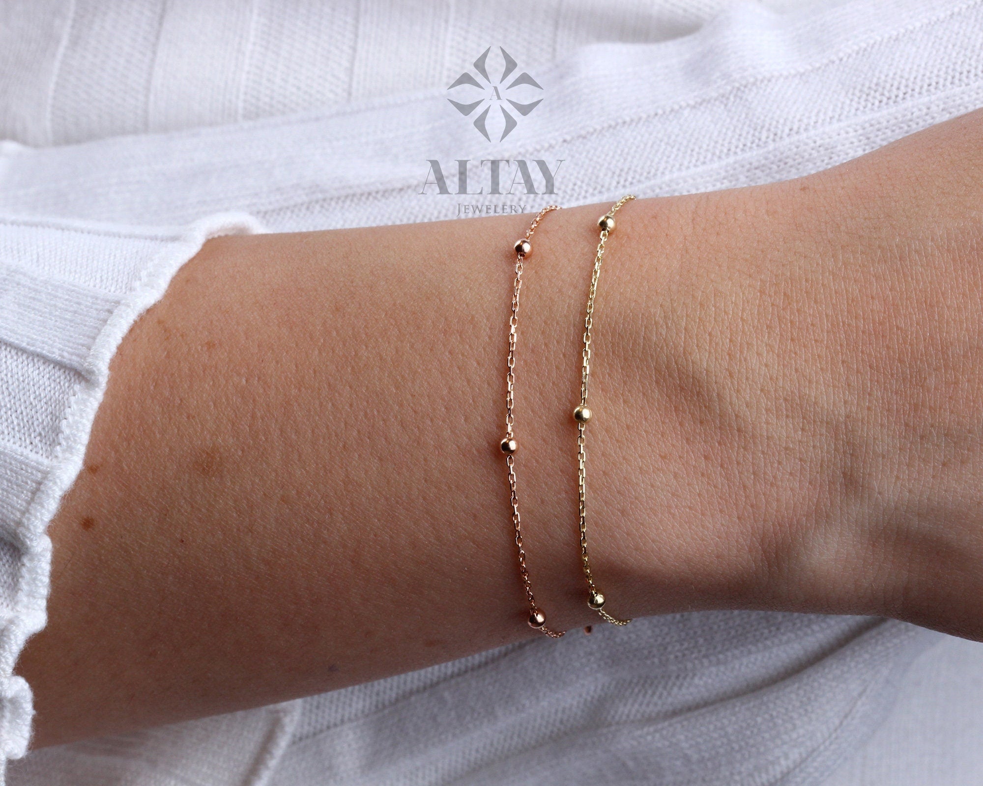 14K Gold Ball Chain Bracelet, Tiny Beaded Bracelet, Multi balls Chain Bracelet, Satellite Chain Bracelet, Station Gold Layering Bracelet