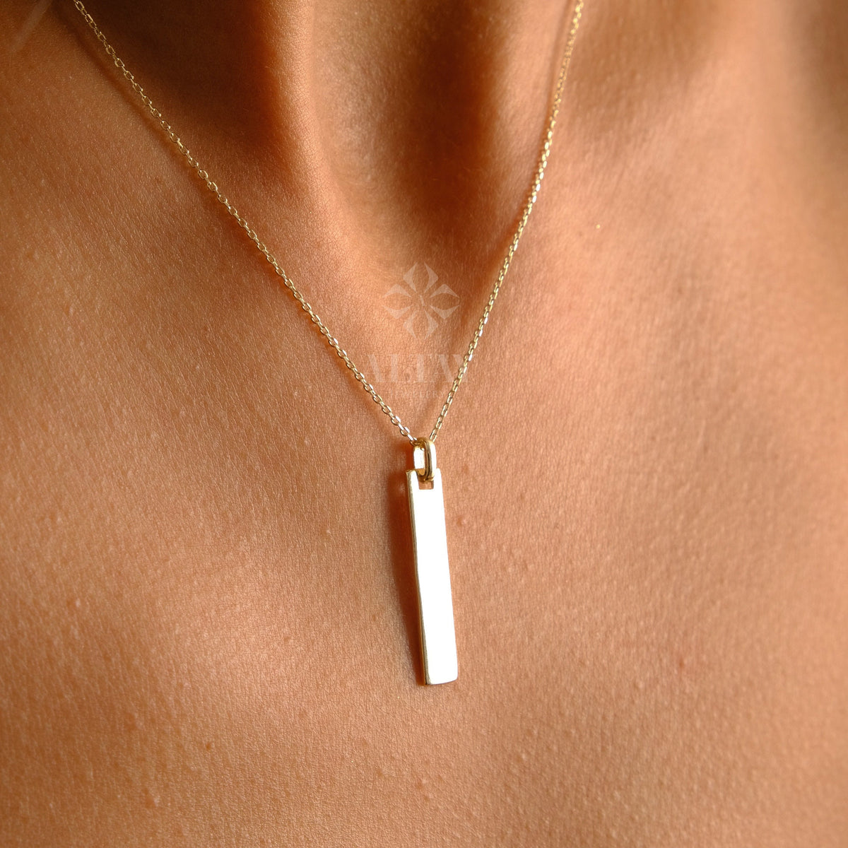 14K Gold Bar Necklace, Personalized Anniversary Necklace, Custom Date Pendant, Coordinates Necklace, Engraved Couple Jewelry, Gift for Wife