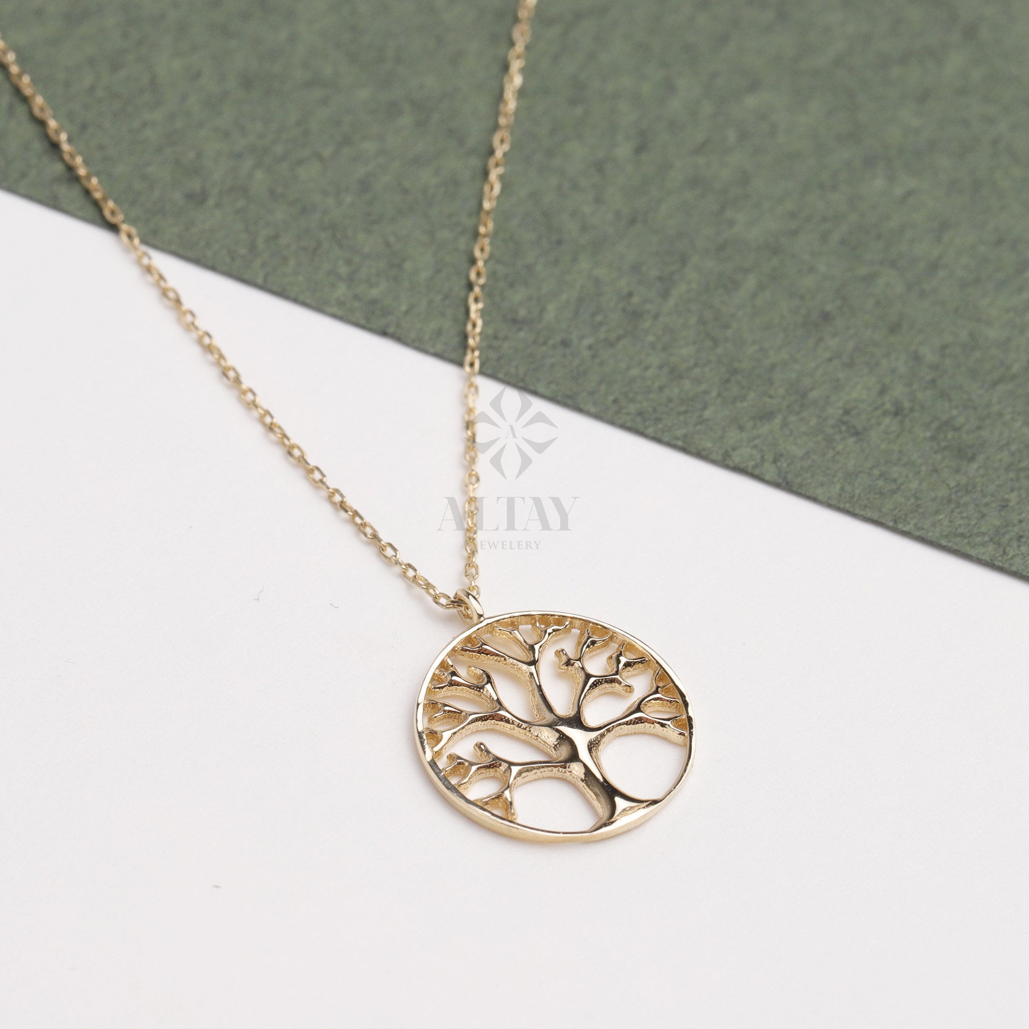 14K Gold Tree of Life Necklace, Family Tree Pendant Necklace, Tree of Life Charm, Women Minimalist Jewelry, Dainty Choker, Circle Tree