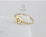 14K Gold Star Signet Ring, Signet Star Ring