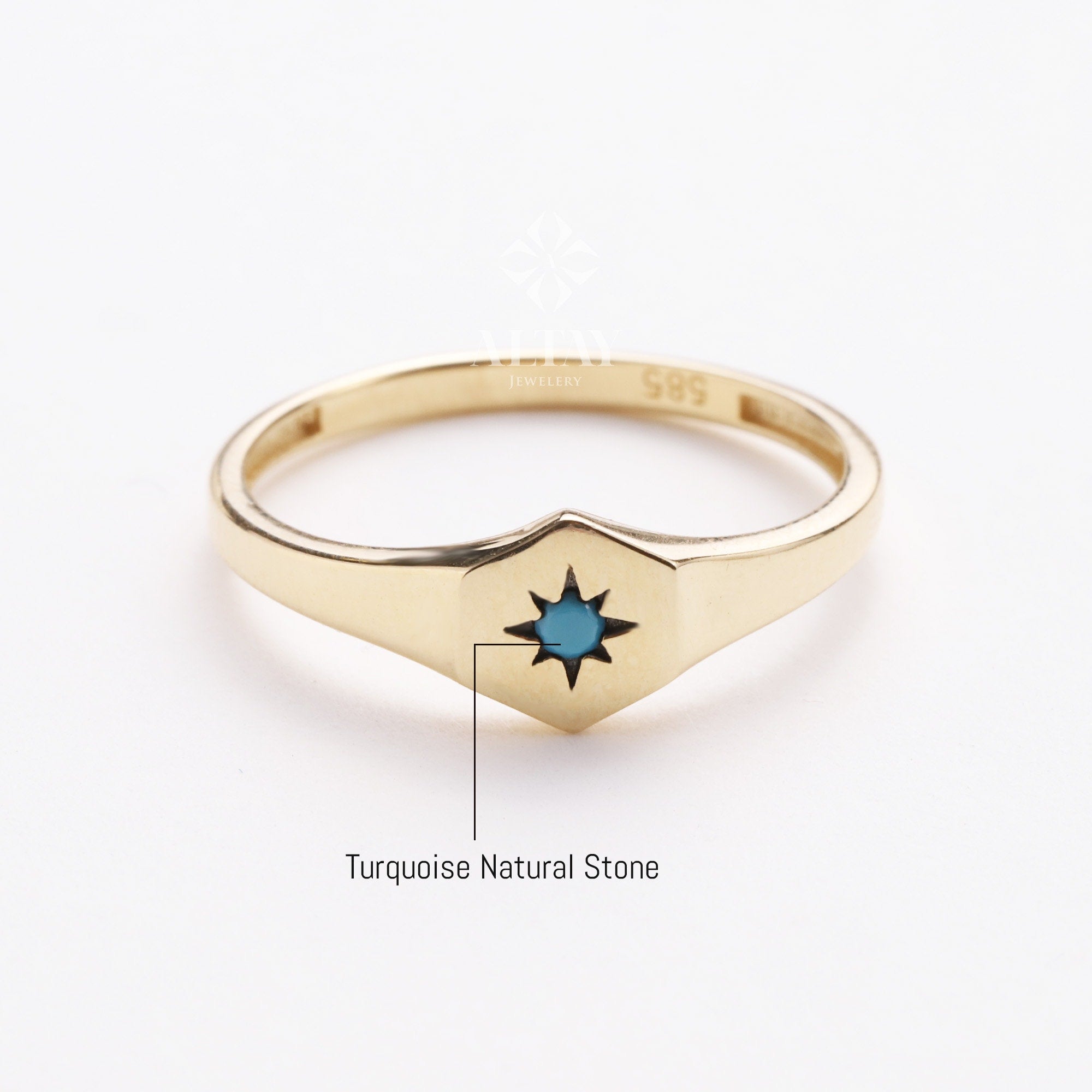 14K Gold North Star Ring, Turquoise Polar Star Band, Gold Turquoise Star Ring, Astrology Starburst Ring, Luck Star, Celestial Pinky Ring