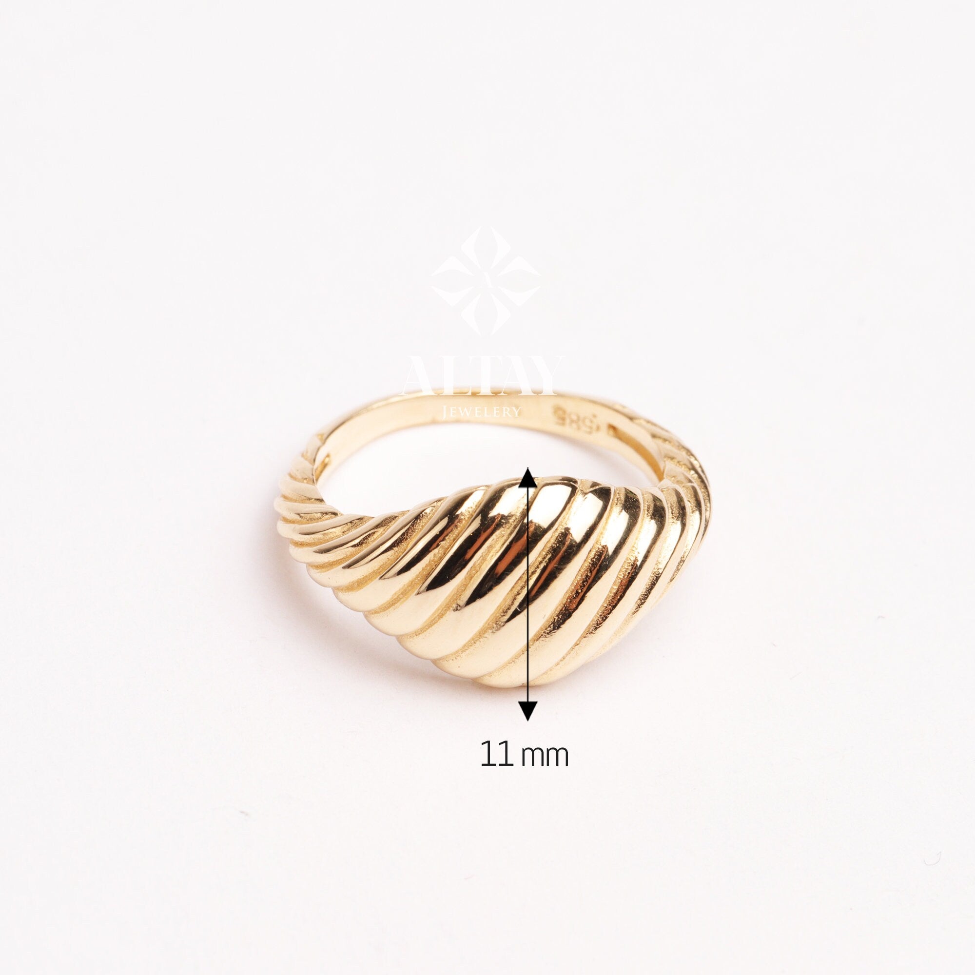 14K Solid Gold Croissant Ring, Twisted Dome Band, Chunky Gold Women Ring, Bold Statement Ring, French Croissant Ring, Ribbed Pinky Ring