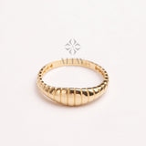 14K Gold Tiny Croissant Ring, Gold Ribbed Band