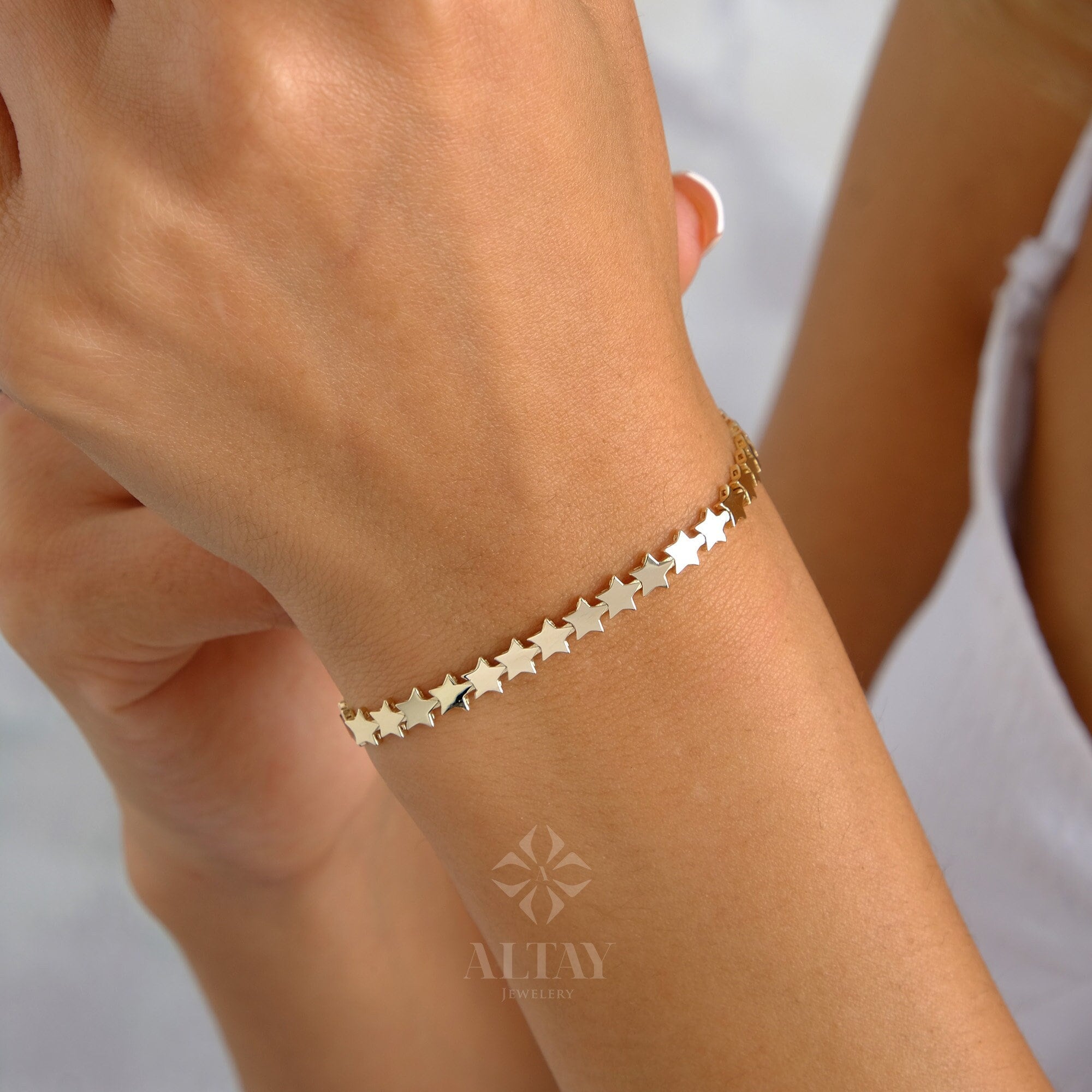 14K Gold Star Bracelet, Gold Multi Stars Bracelet