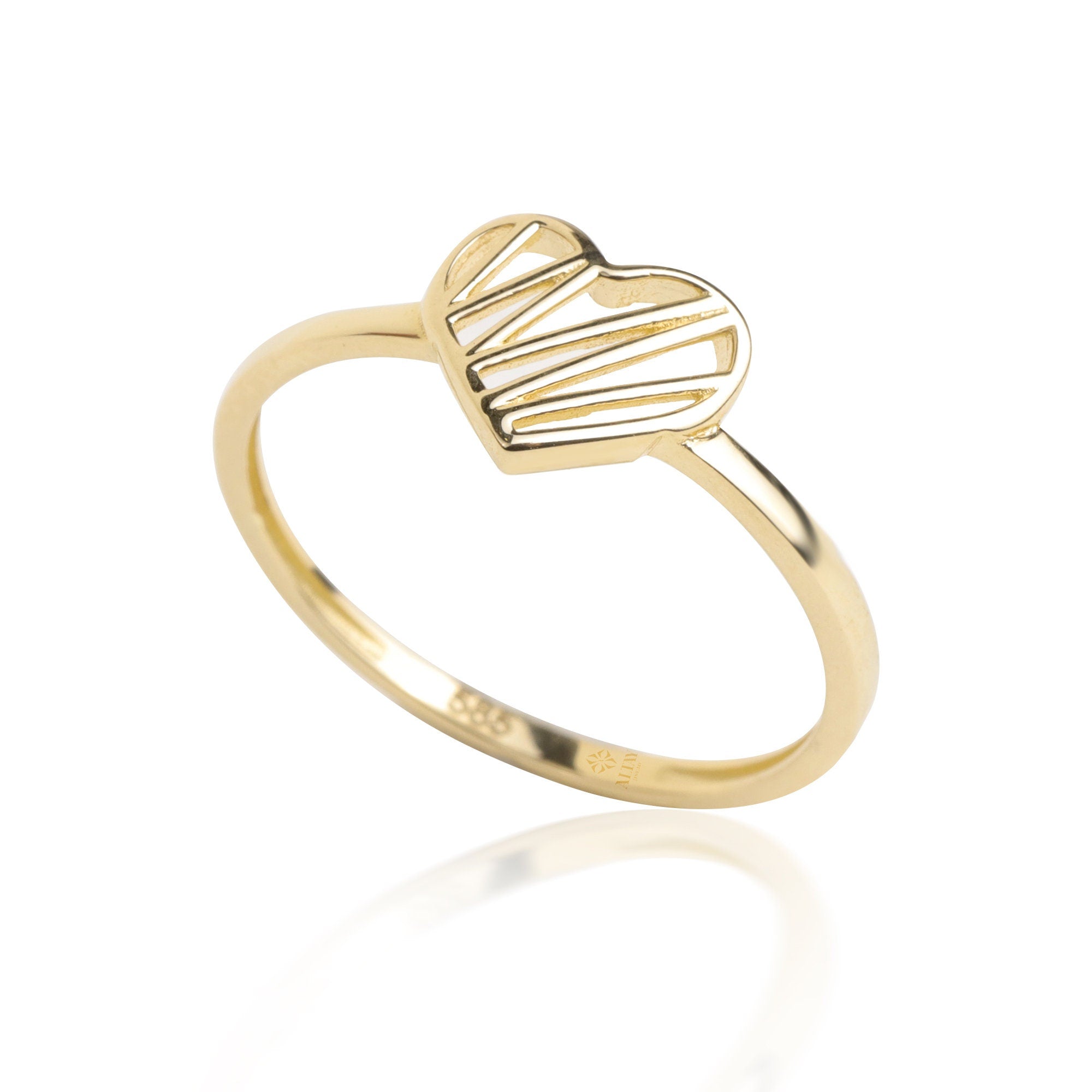 14K Gold Heart Ring, Heart Love Ring, Small Promise Ring, Open Stackable Heart Ring, Dainty Gold Ring, Heart Wedding Ring, Gift For Her