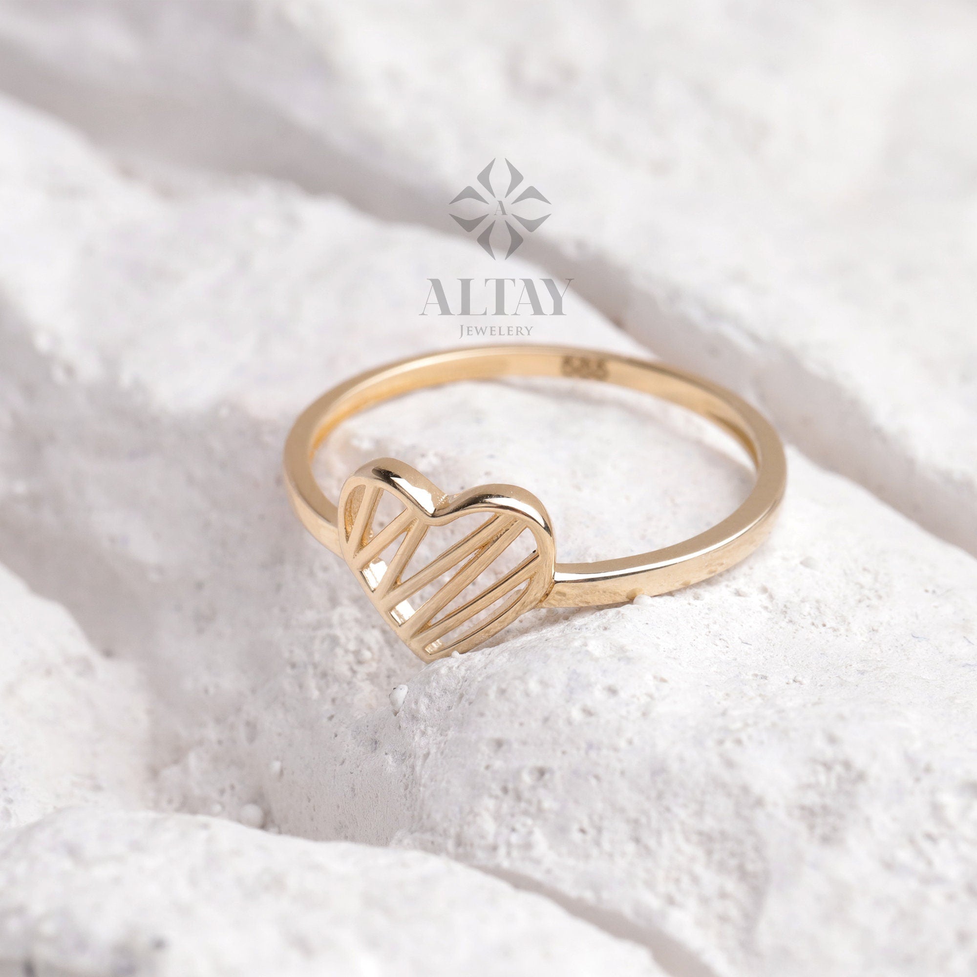 14K Gold Heart Ring, Heart Love Ring, Small Promise Ring, Open Stackable Heart Ring, Dainty Gold Ring, Heart Wedding Ring, Gift For Her