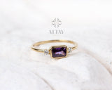 14K Gold Genuine Amethyst Ring, Diamond February Birthstone
