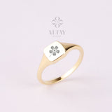 14K Gold Square Signet Ring, Personalized Signet Ring