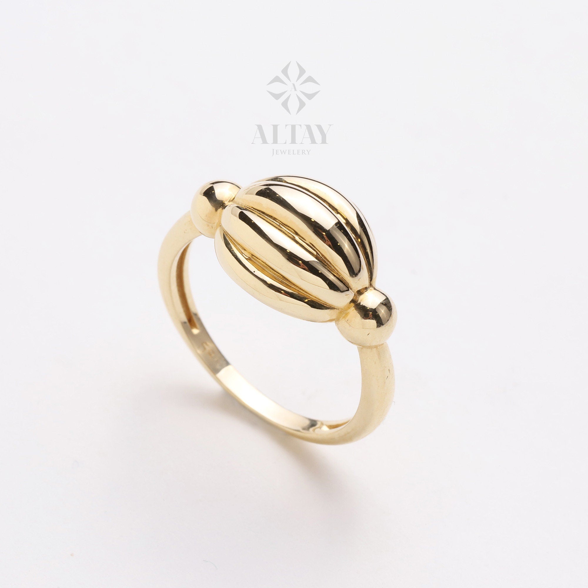 14K Gold Croissant Ring, Dome Twist Ring, Large Bubble Ring, Bold Ribbed Ring, Dainty Twist Dome Ring, Delicate Dome Ring, Statement Ring