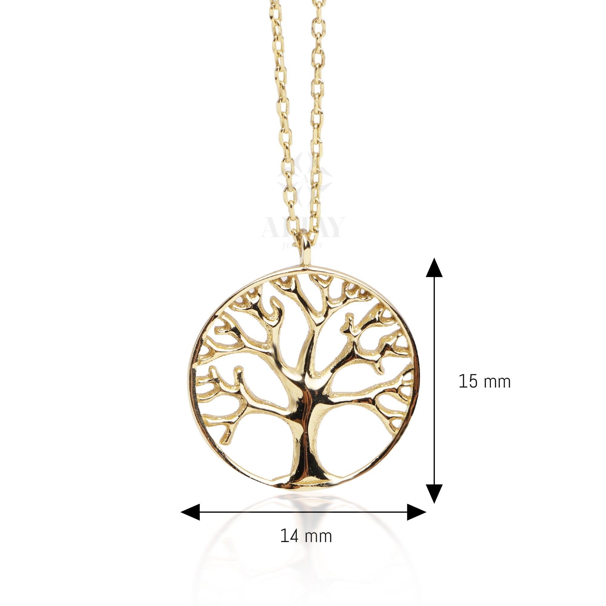 14K Gold Family Tree Necklace, Tree Of Life Pendant, Nature Charm Necklace, Grandma Necklacem, Women Minimalist Jewelry, Christmas Gift