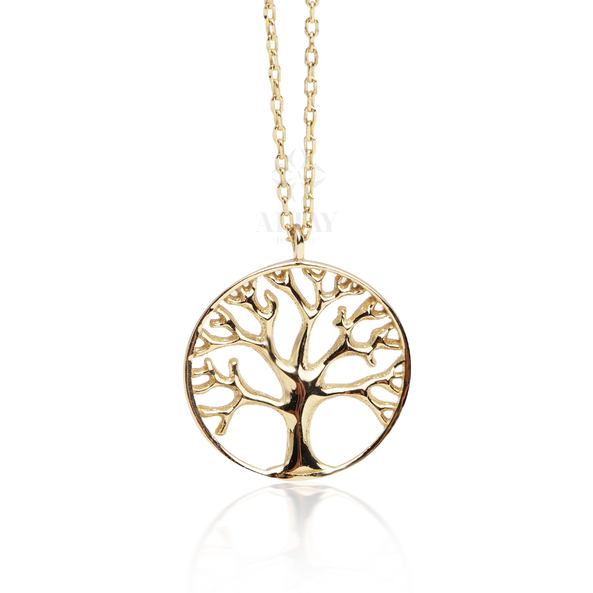 14K Gold Tree of Life Necklace, Family Tree Pendant Necklace, Tree of Life Charm, Women Minimalist Jewelry, Dainty Choker, Circle Tree