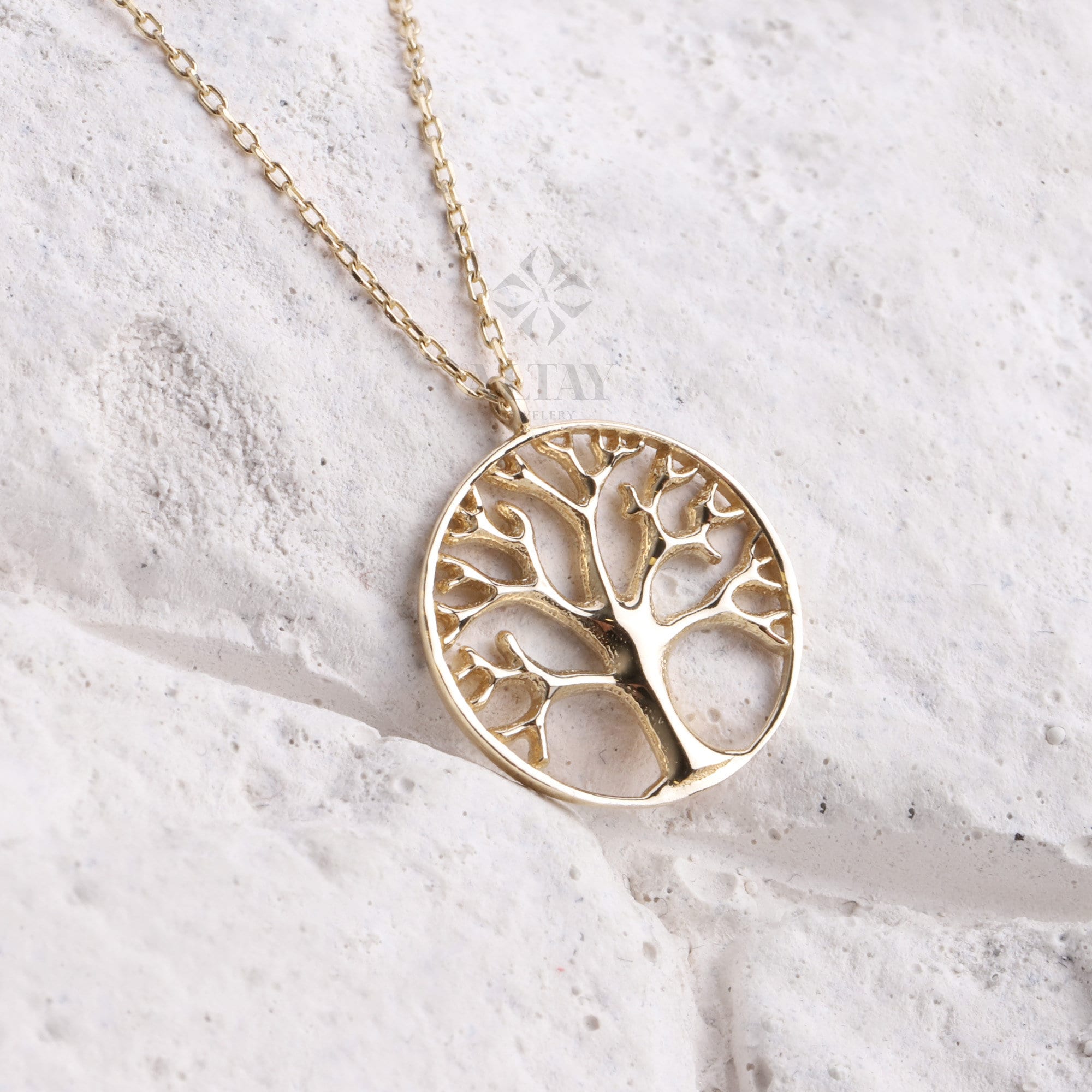 14K Gold Family Tree Necklace, Tree Of Life Pendant, Nature Charm Necklace, Grandma Necklacem, Women Minimalist Jewelry, Christmas Gift