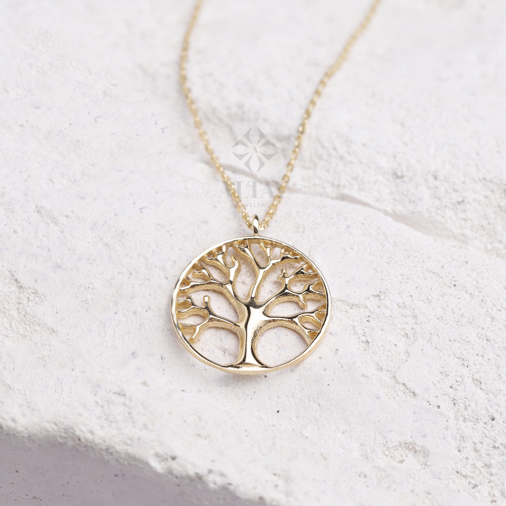 14K Gold Family Tree Necklace, Tree Of Life Pendant, Nature Charm Necklace, Grandma Necklacem, Women Minimalist Jewelry, Christmas Gift