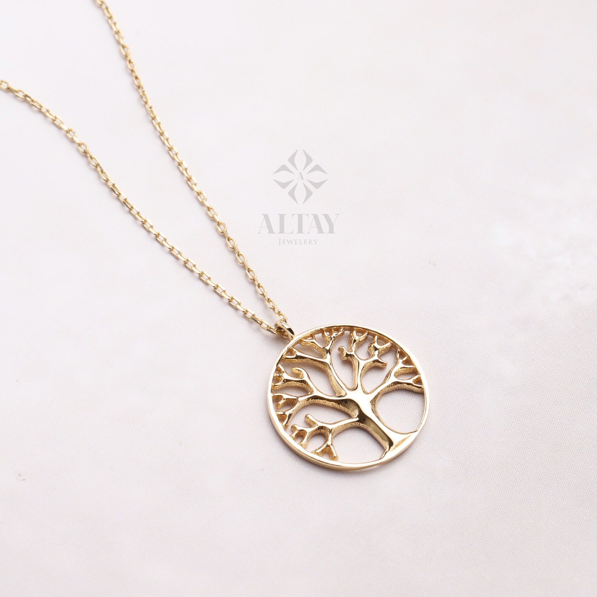 14K Gold Family Tree Necklace, Tree Of Life Pendant, Nature Charm Necklace, Grandma Necklacem, Women Minimalist Jewelry, Christmas Gift