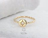 14K Gold North Star Ring, Gold Polar Star Band