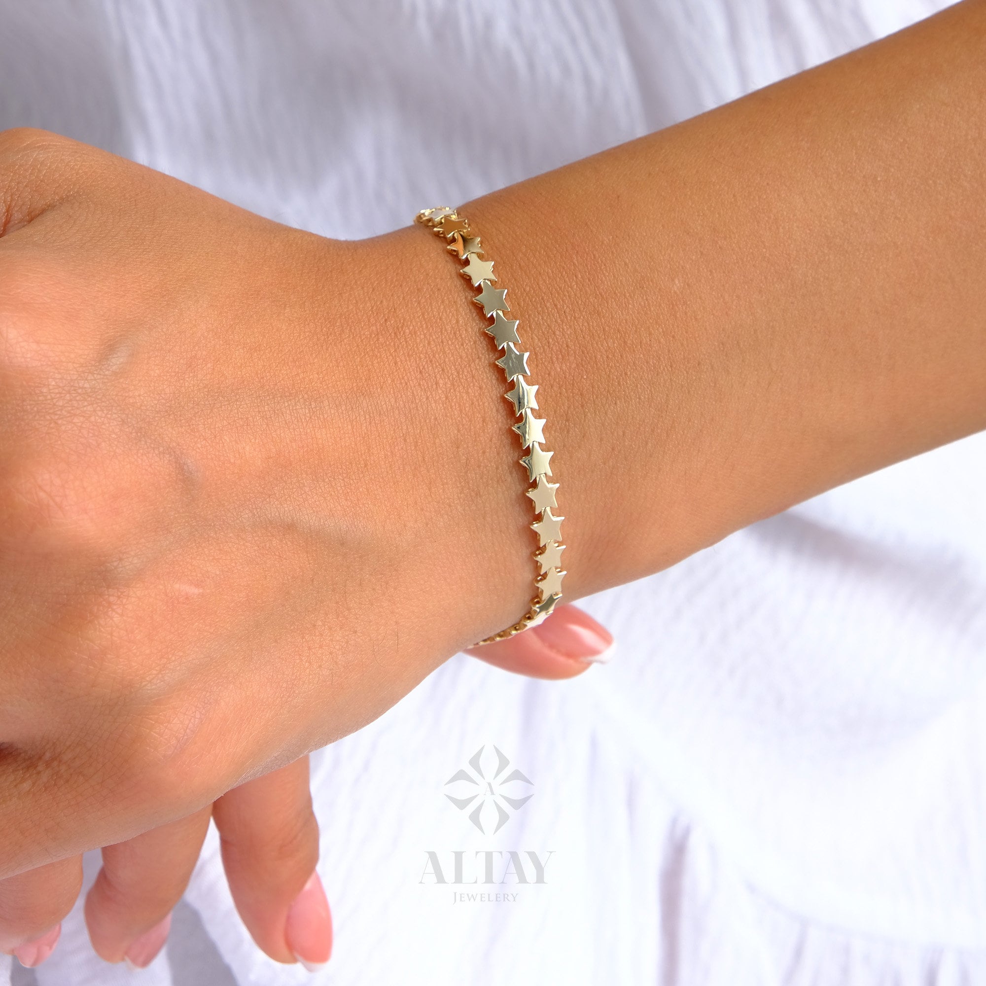 14K Gold Star Bracelet, Gold Multi Stars Bracelet