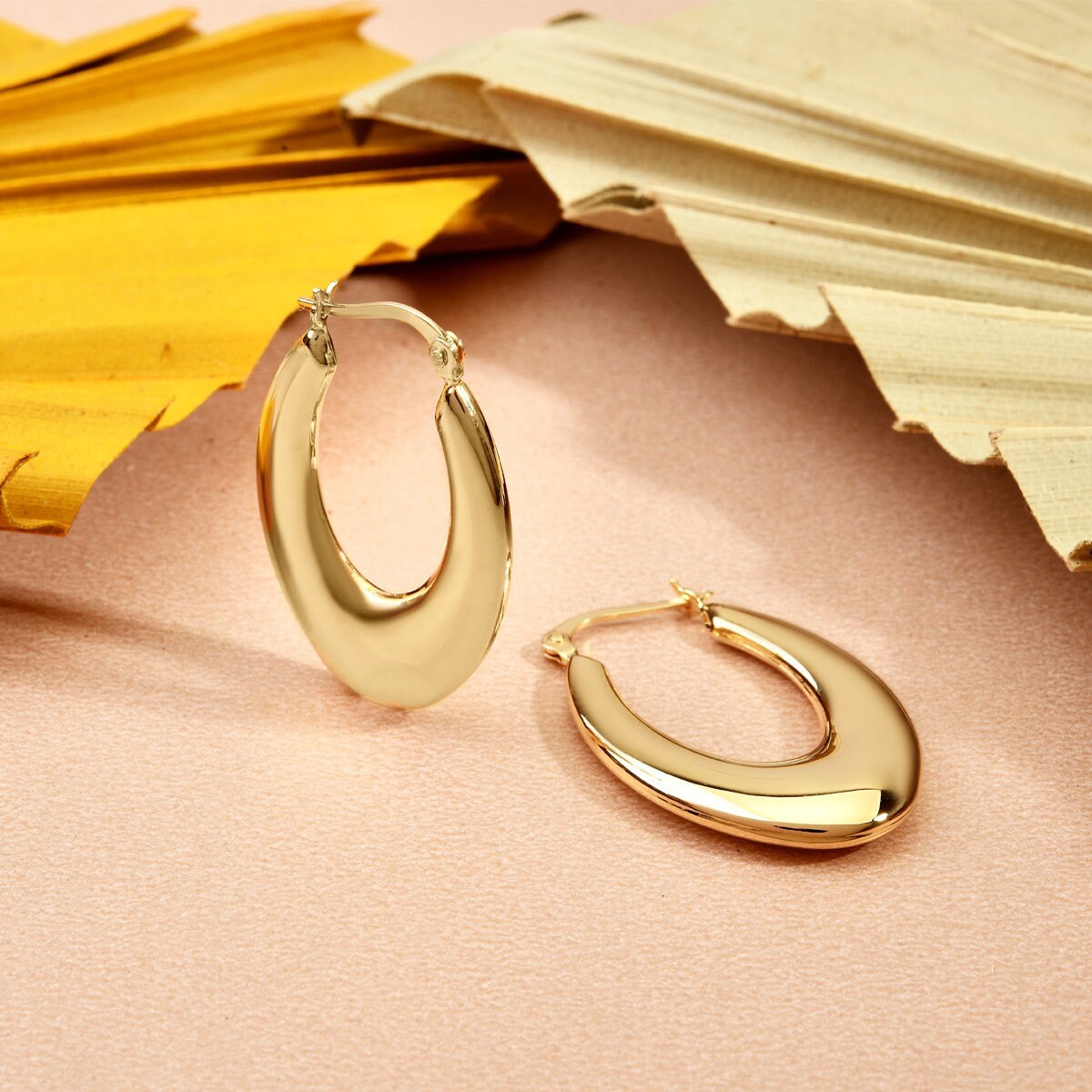 14K Gold Chunky Gold Hoop Earrings, Oval Thick Hoops Gold Earrings, Dainty Hoop Earrings, Statement Earrings, French Style, Women Bold Hoops