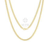 14K Gold Cuban Link Chain Necklace, 3mm Curb Chain Necklace