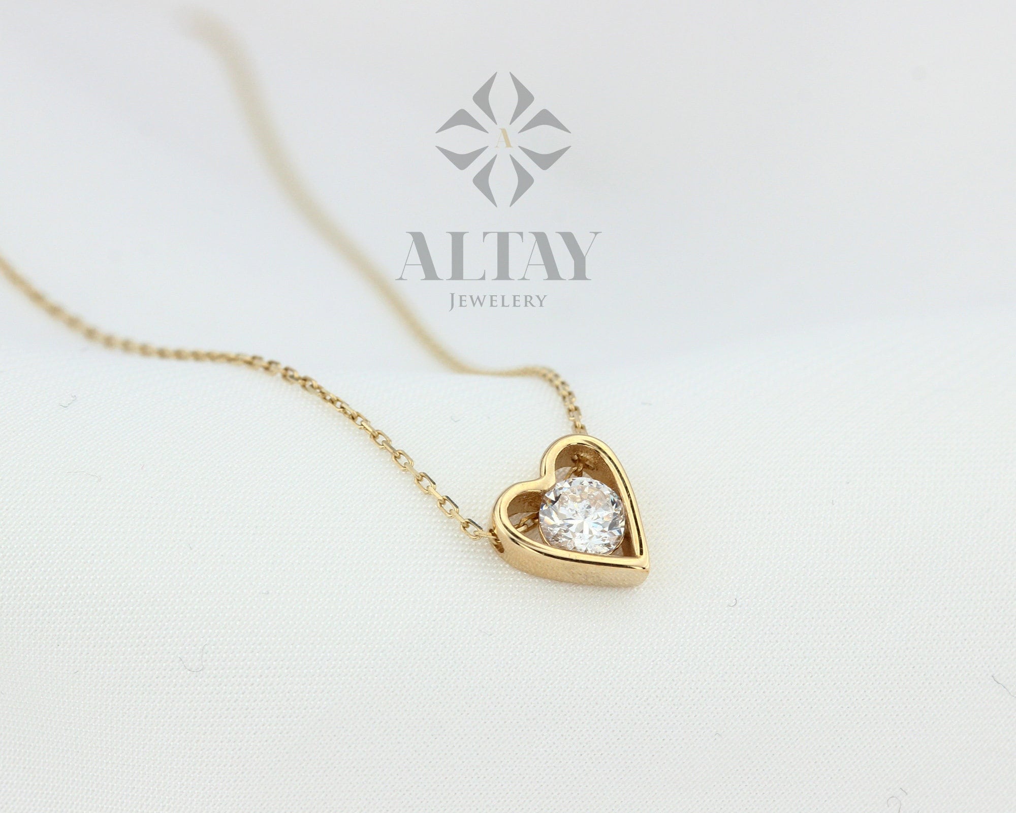 14K Gold Heart Necklace, Heart Love Charm Pendant, Meaningful Necklace, Mini Sparkle Stone Necklace, Dainty Jewelry for Women