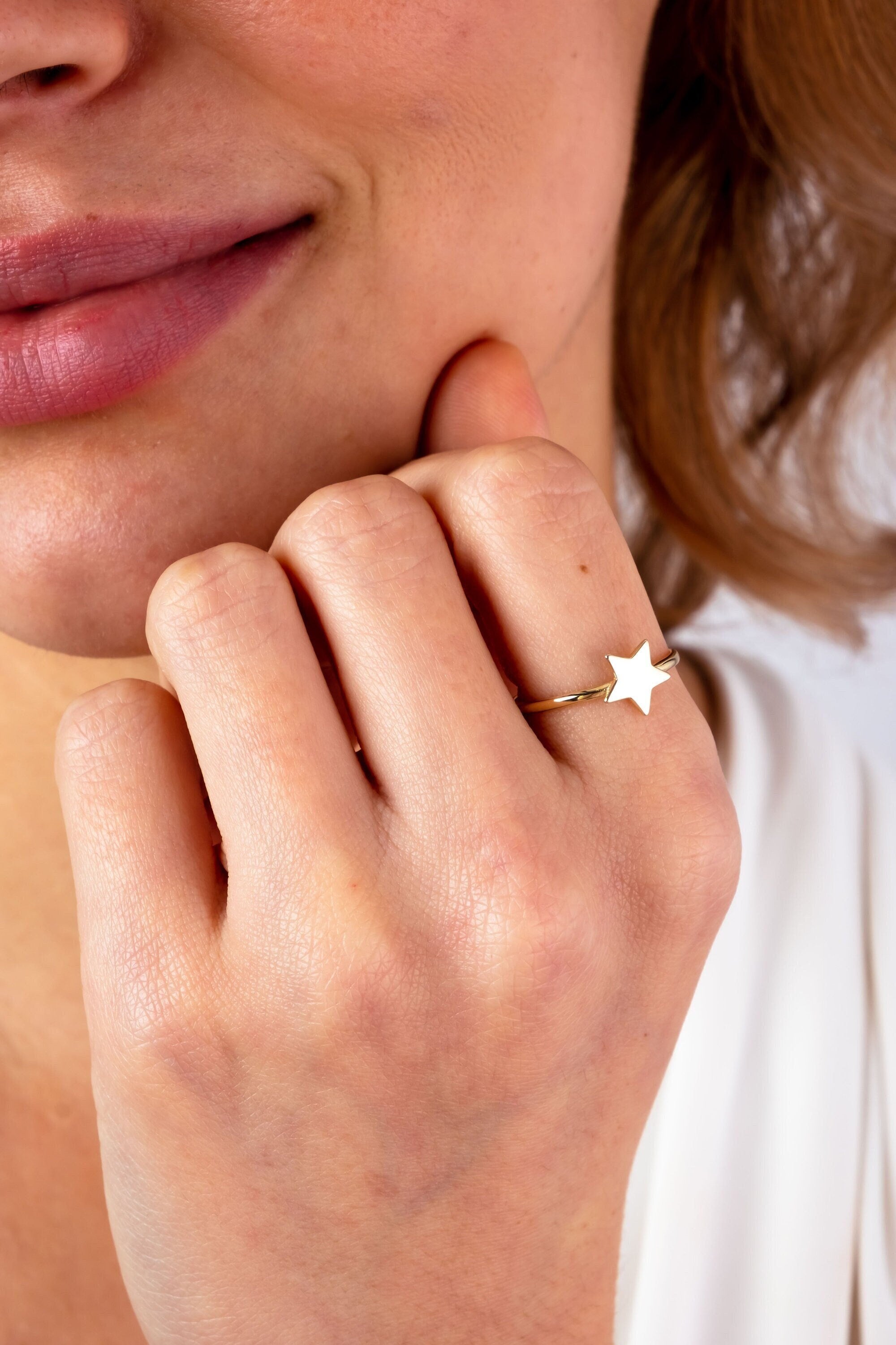 14K Solid Gold Star Ring, Stacking Ring, Tiny Astral Star Ring, Sidereal Minimalist Ring, Gift for Her, Dainty Ring, Chance Ring, Stackable