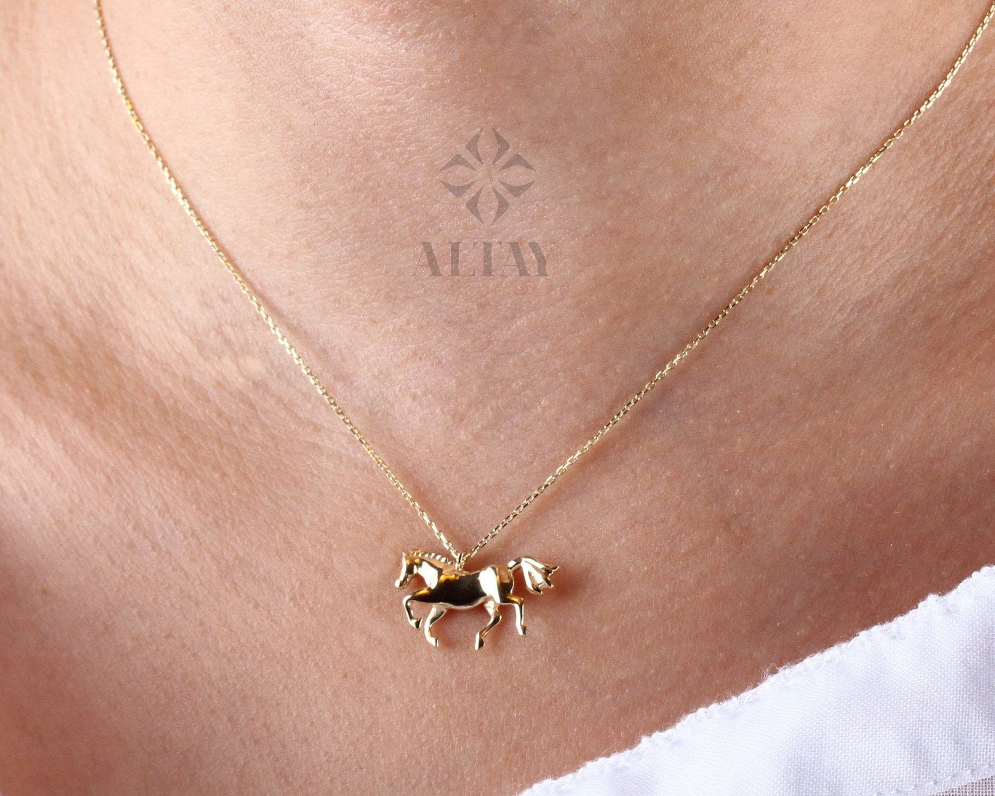 14K Gold Horse Necklace, Horse Design Pendant, Gold Horse Charm, Animal Choker Jewelry, Unique Necklace, Animal Pendant Gift for Her