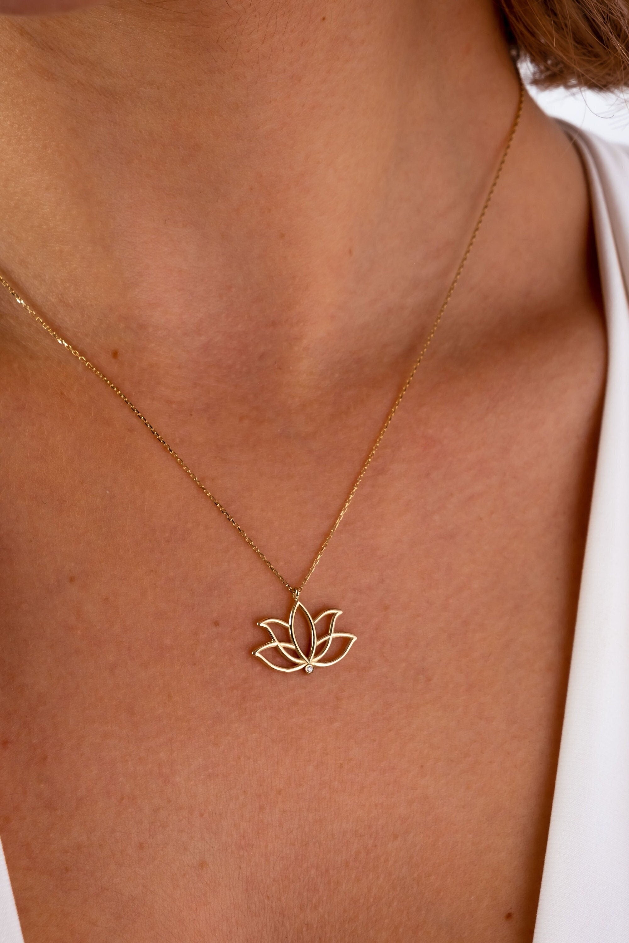 14K Gold Lotus Necklace, Lotus Flower Necklace, Gold Lotus Necklace, Yoga Necklace, Meditation Necklace, Lotus Floral Necklace, Gift For Mom