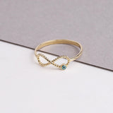 14K Gold Infinity Ring, Evil Eye Ring