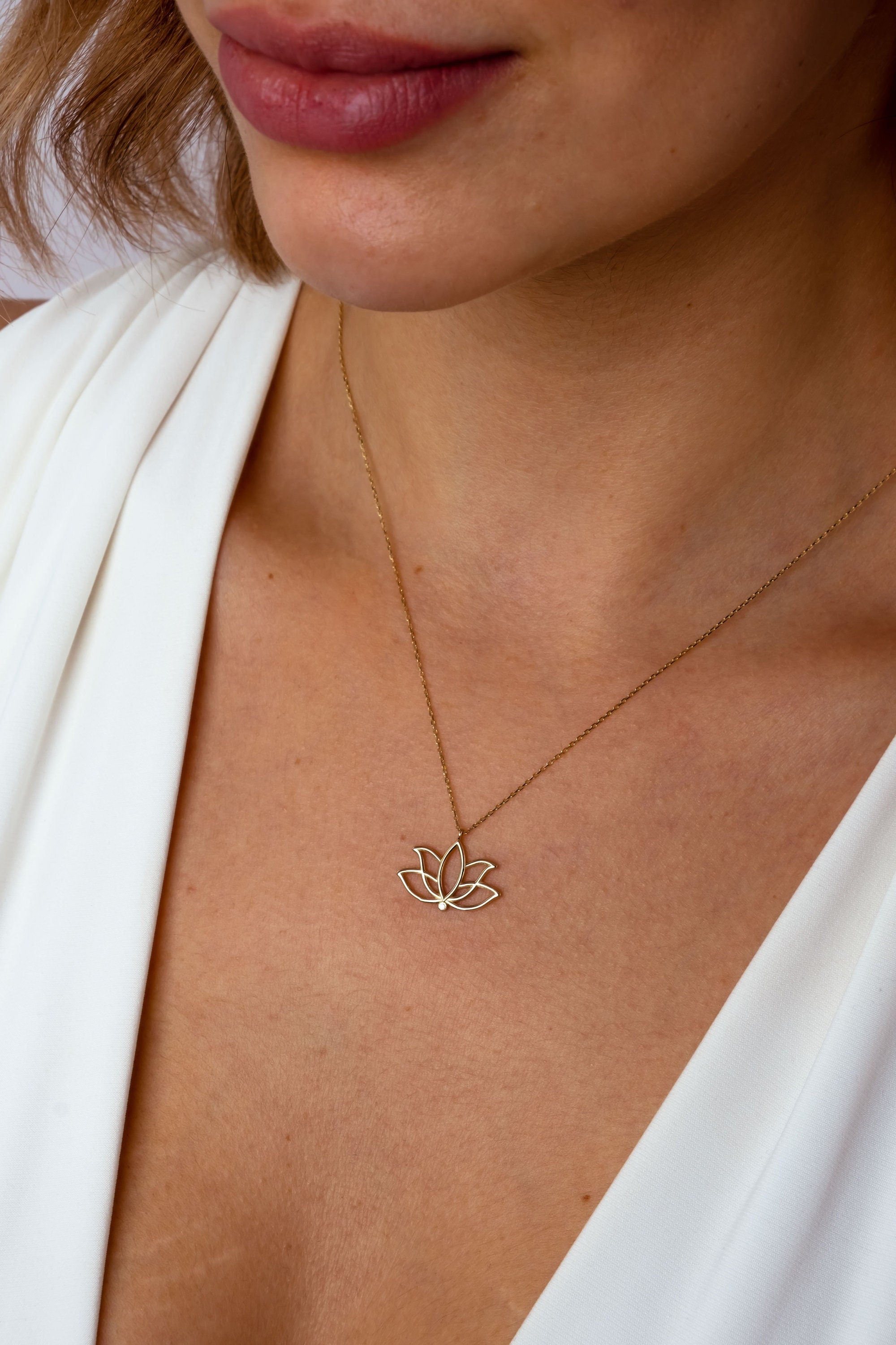 14K Gold Lotus Necklace, Lotus Flower Necklace, Gold Lotus Necklace, Yoga Necklace, Meditation Necklace, Lotus Floral Necklace, Gift For Mom