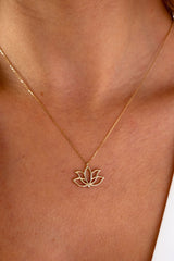 14K Gold Lotus Necklace, Lotus Flower Necklace