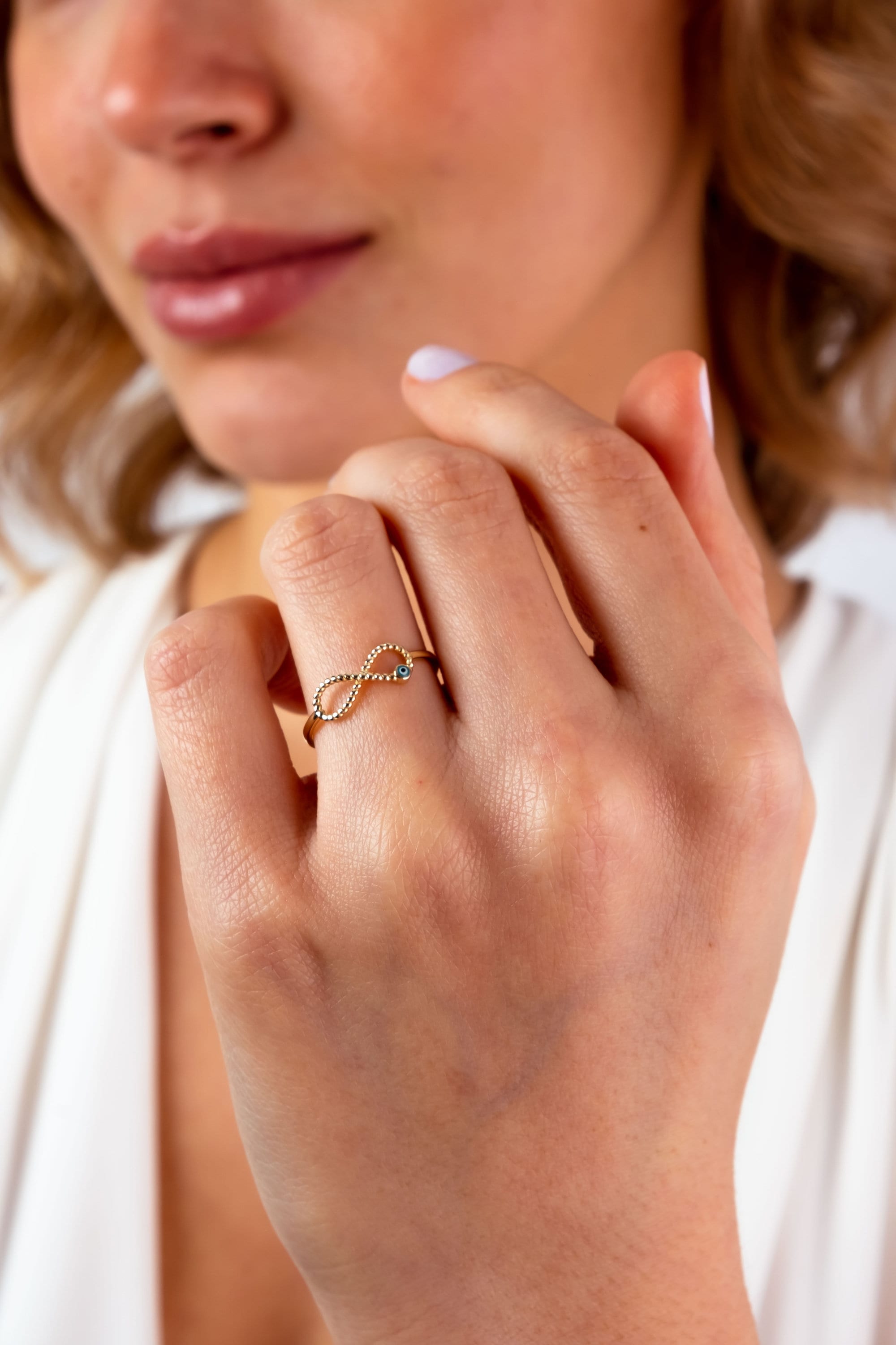 14K Gold Infinity Ring, Third Eye Ring, Minimalist Pinky Ring, Tiny Luck Symbol, Stackable Protection Ring, Evil Eye Ring, Religious Jewelry