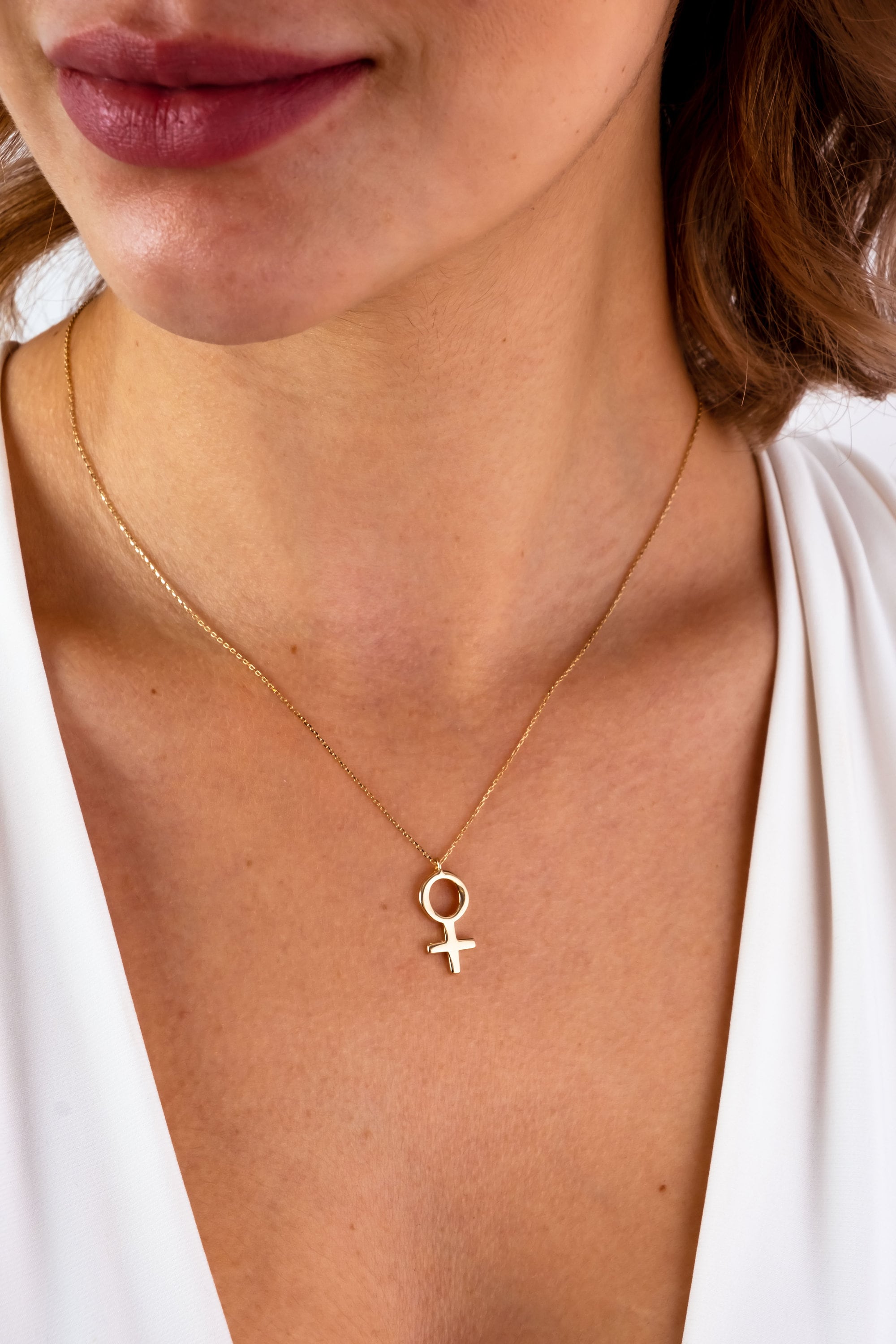 14K Gold Feminist Necklace, Female Symbol Necklace, Venus Necklace, Empowerment Jewelry, Girl Power Pendant, Gender Equality Jewelry